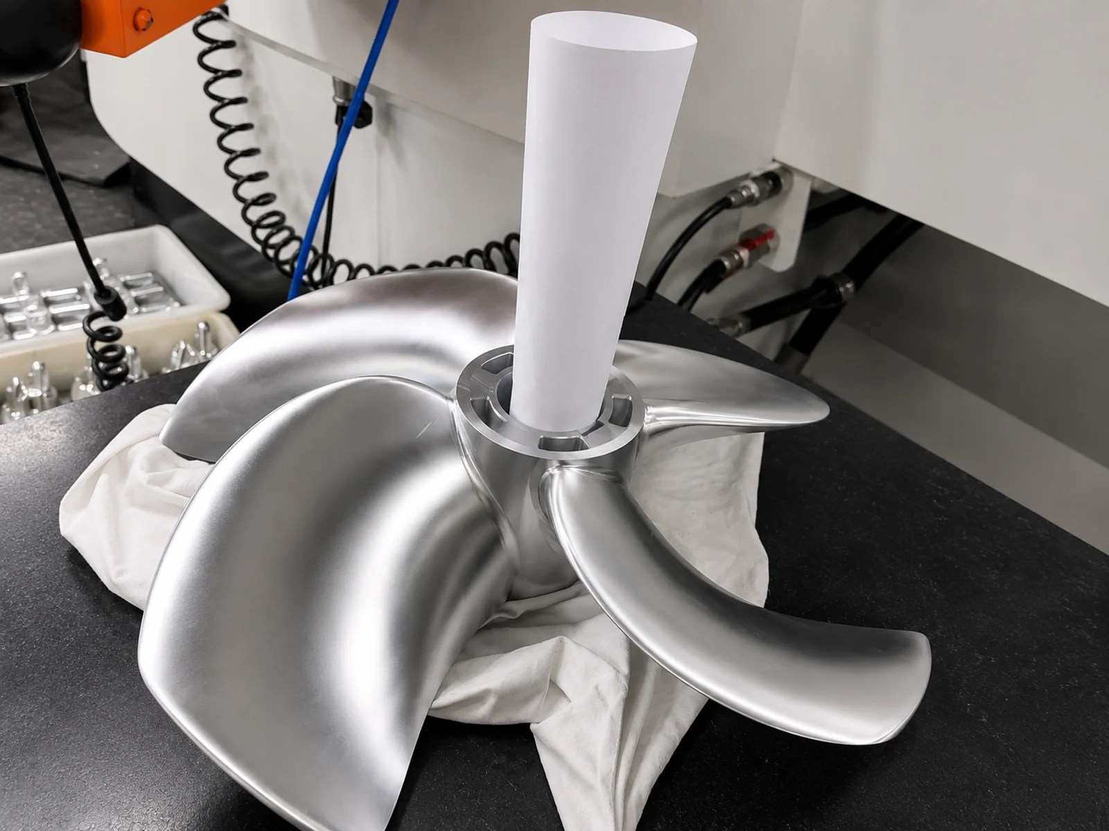Hélice impeller mecanizada en CNC 5 ejes para sector naval — aleación marina